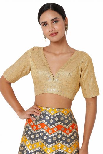 Art Silk Back Open Padded Blouse In Gold Colour - BL4740940