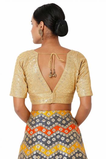 Art Silk Back Open Padded Blouse In Gold Colour - BL4740940