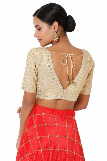 Art Silk Back Open Padded Blouse In Gold Colour - BL4740941