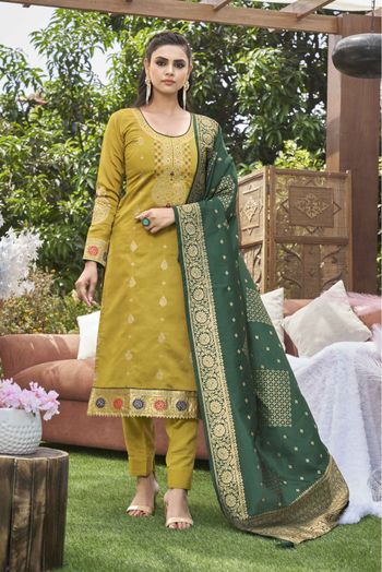 Banarasi Silk Woven Pant Style Suit In Green Colour - SM1357653