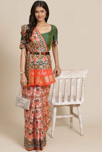 Banarasi Silk Woven Saree In Orange Colour - SR5414393