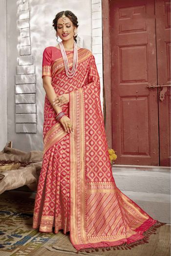 Peach Color Banarasi Silk Saree