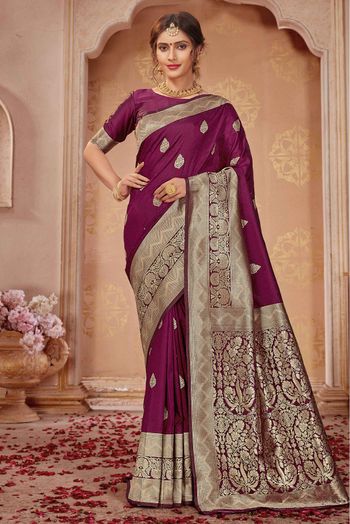 Banarasi Silk Woven Saree In Purple Colour - SR1357749