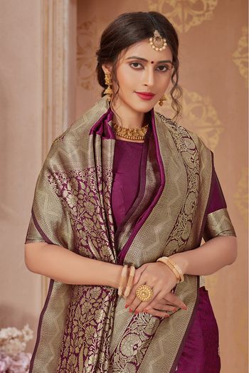 Banarasi Silk Woven Saree In Purple Colour - SR1357749