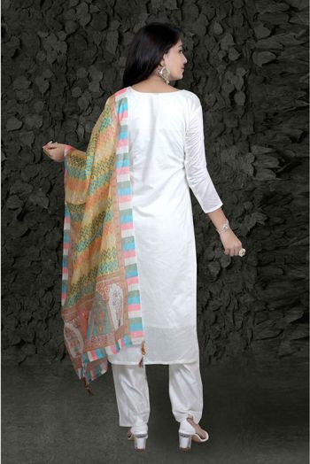 Chanderi Silk Embroidery Pant Style Suit In Off White Colour - SS5415199