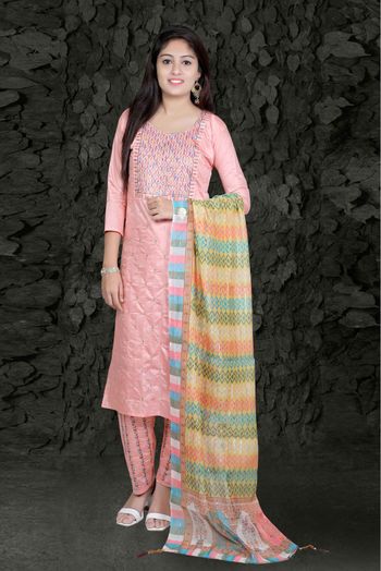 Chanderi Silk Embroidery Pant Style Suit In Pink Colour - SS5415200