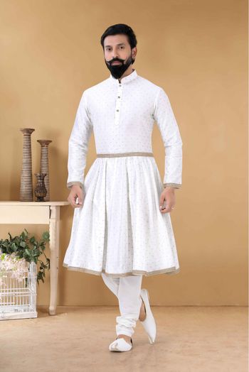 White Pathani Style Handloom Dobby Cotton Kurta for Men Online SizeKurta 40  Color White