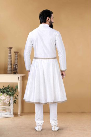 Chanderi Silk Kurta Pajama In White Colour-KP5600076