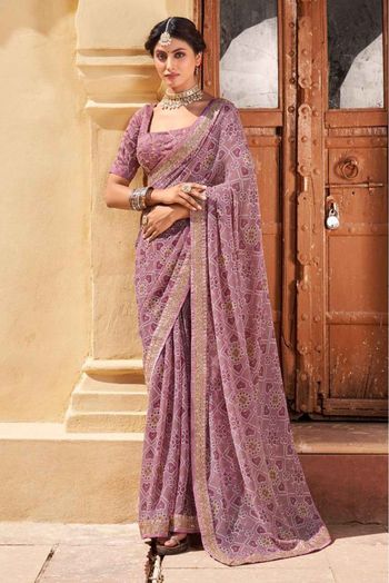 Chiffon Bandhani Print Saree In Light Purple Colour - SR5415081