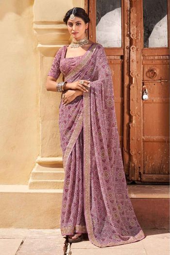 Georgette Silk Embroidered Saree in Dark Light Purple – Common Kiwi