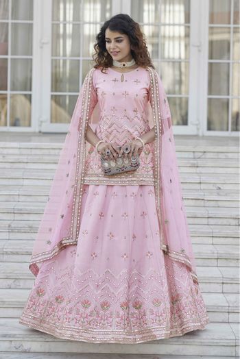 Chinon Chiffon Embroidery Lehenga Suit In Baby Pink Colour SM3210952 A