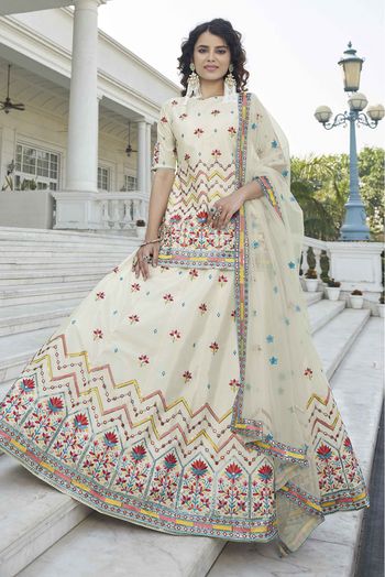 Chinon Chiffon Embroidery Lehenga Suit In Beige Colour - SM3210955