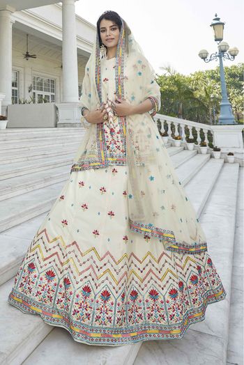 Chinon Chiffon Embroidery Lehenga Suit In Beige Colour - SM3210955