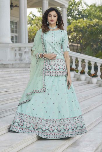 Chinon Chiffon Embroidery Lehenga Suit In Sky Blue Colour - SM3210954