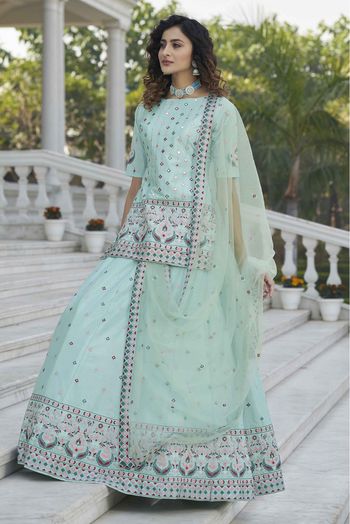 Chinon Chiffon Embroidery Lehenga Suit In Sky Blue Colour - SM3210954