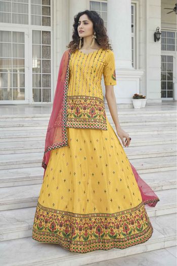 Chinon Chiffon Embroidery Lehenga Suit In Yellow Colour - SM3210953