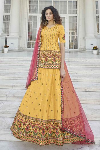 Chinon Chiffon Embroidery Lehenga Suit In Yellow Colour - SM3210953