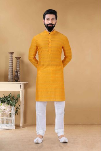 Cotton Kurta Pajama In Yellow Colour-KP5600066