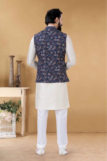 Cotton Kurta Pajama With Jacket In Blue Colour-KP5600059