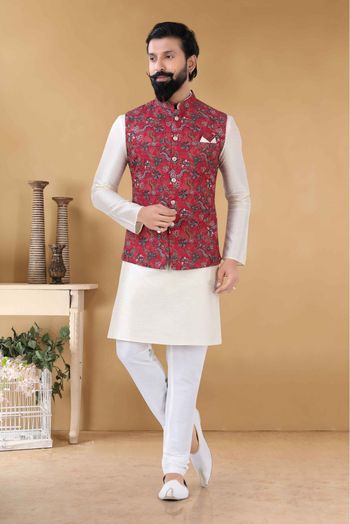 Navy Color Polka Dots Men's Printed Kurta