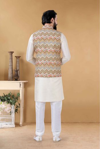 Cotton Kurta Pajama With Jacket In Yellow Colour-KP5600061