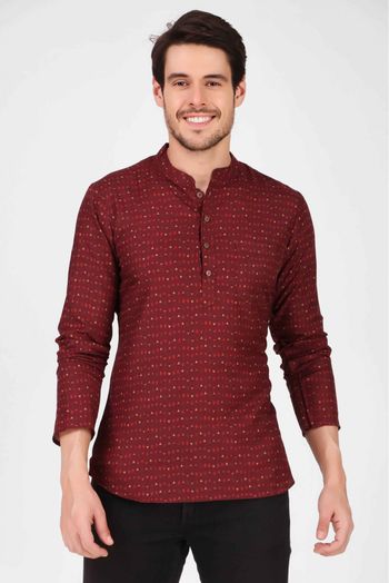 Cotton Rayon Short Kurta In Maroon Colour-KP5414954