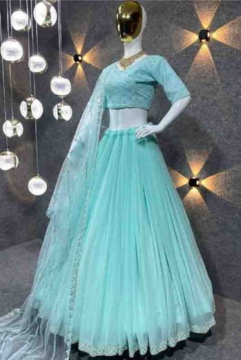 Georgette  Embroidery Lehenga Choli In Sky Blue Colour - LD3880512