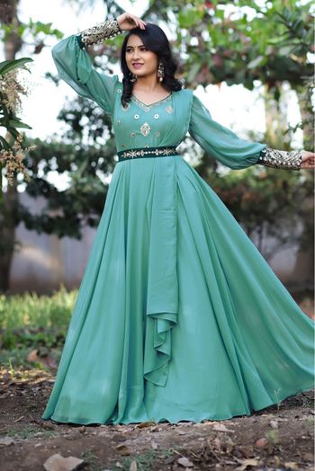 Georgette Embroidery Gown In Green Colour - GW1780577