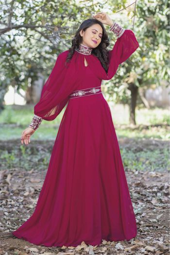 Georgette Embroidery Gown In Rani Pink Colour - GW1780573