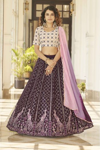 Georgette Embroidery Lehenga Choli In Purple Colour - LD3210957