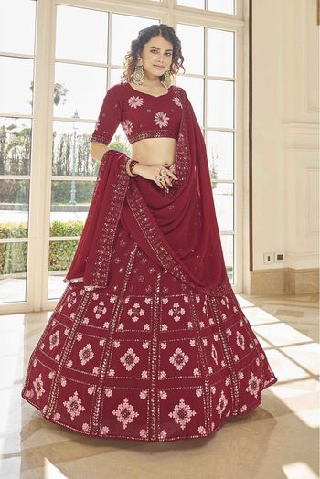 Georgette Embroidery Lehenga Choli In Red Colour - LD3210959