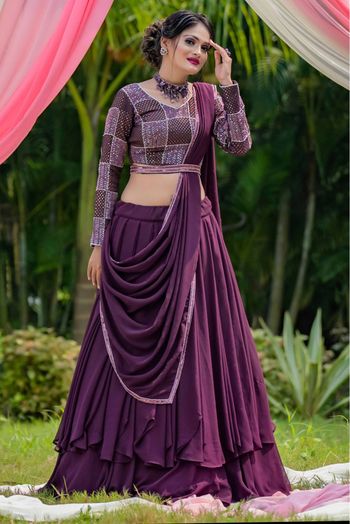 Wine Color Bridal Lehenga Choli in Georgette With Sequins Embroidery Work  in USA, UK, Malaysia, South Africa, Dubai, Singapore