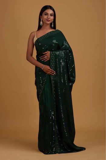 Georgette Embroidery Saree In Green Colour - SR5415222