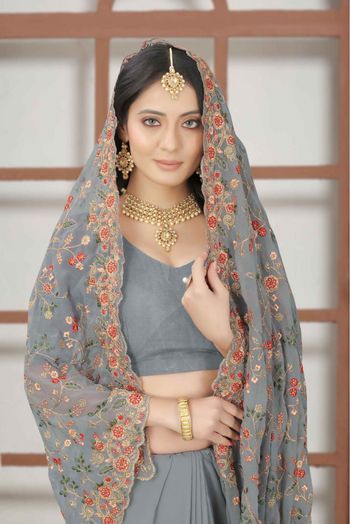 Georgette Embroidery Saree In Grey Colour - SR4690699