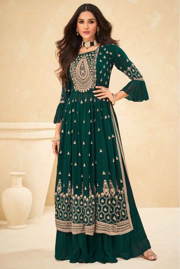 Silk Blend Embroidery Palazzo Pant Suit In Black Colour - SM4452231