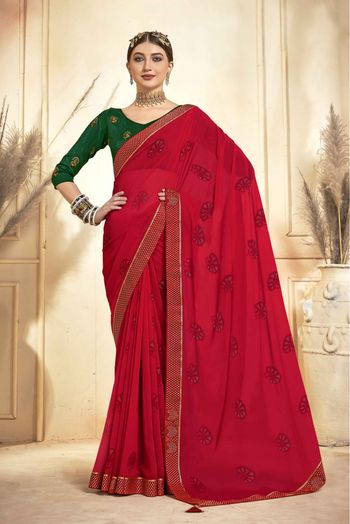 Georgette Printed Saree In Red Colour - SR5252463