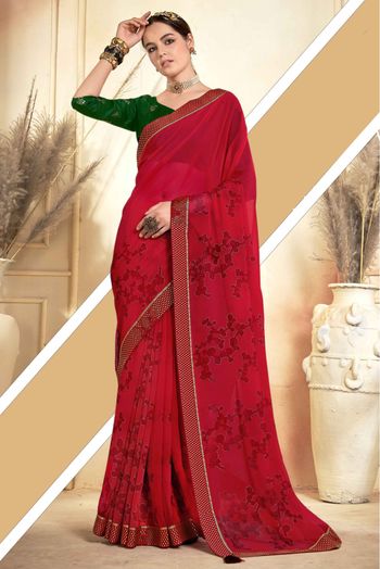 Red Floral Sarees For Women. Shop Online at Soch