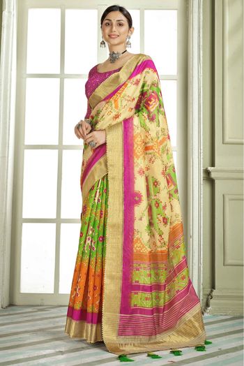 Handloom Silk Printed Saree In Multicolour - SR1357465