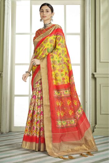 Handloom Silk Printed Saree In Multicolour - SR1357467