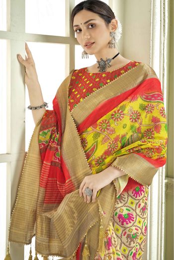 Handloom Silk Printed Saree In Multicolour - SR1357467