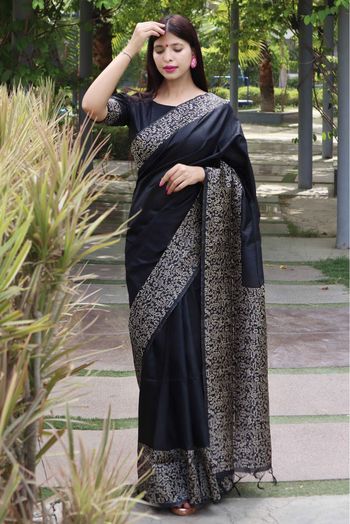 Handloom Silk Woven Saree In Black Colour - SR5414783
