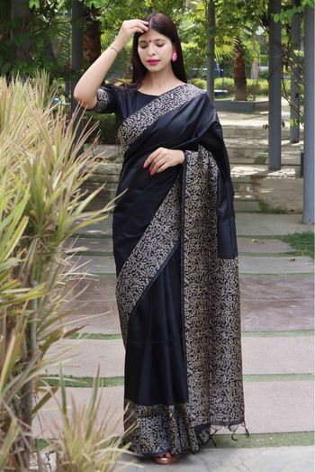 Buy HOUSE OF BEGUM Black Banarasi Handloom Organza Saree with Blouse Piece  | Shoppers Stop