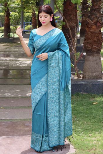 Handloom Silk Woven Saree In Blue Colour - SR5414778