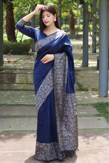 Handloom Silk Woven Saree In Blue Colour - SR5414780