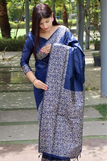 Handloom Silk Woven Saree In Blue Colour - SR5414780