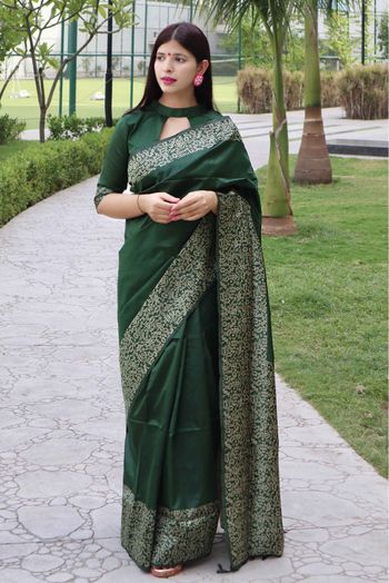 Handloom Silk Woven Saree In Green Colour - SR5414786