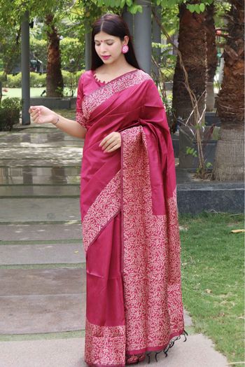 Handloom Silk Woven Saree In Pink Colour - SR5414779