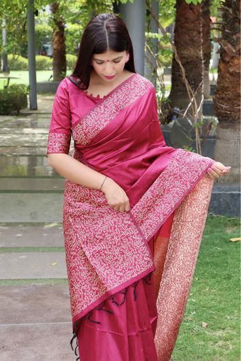 Handloom Silk Woven Saree In Pink Colour - SR5414779