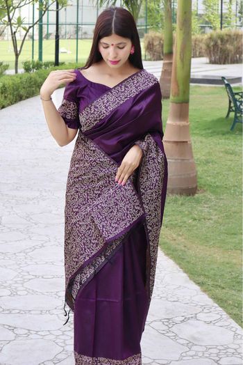 Handloom Silk Woven Saree In Purple Colour - SR5414785