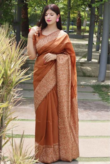 Handloom Silk Woven Saree In Rust Colour - SR5414782